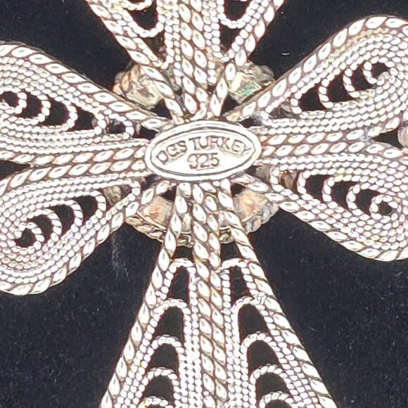 Vintage Sterling Silver Lapis Lazuli DGS 925 Turkey Filigree Cross Necklace - Picture 7 of 7